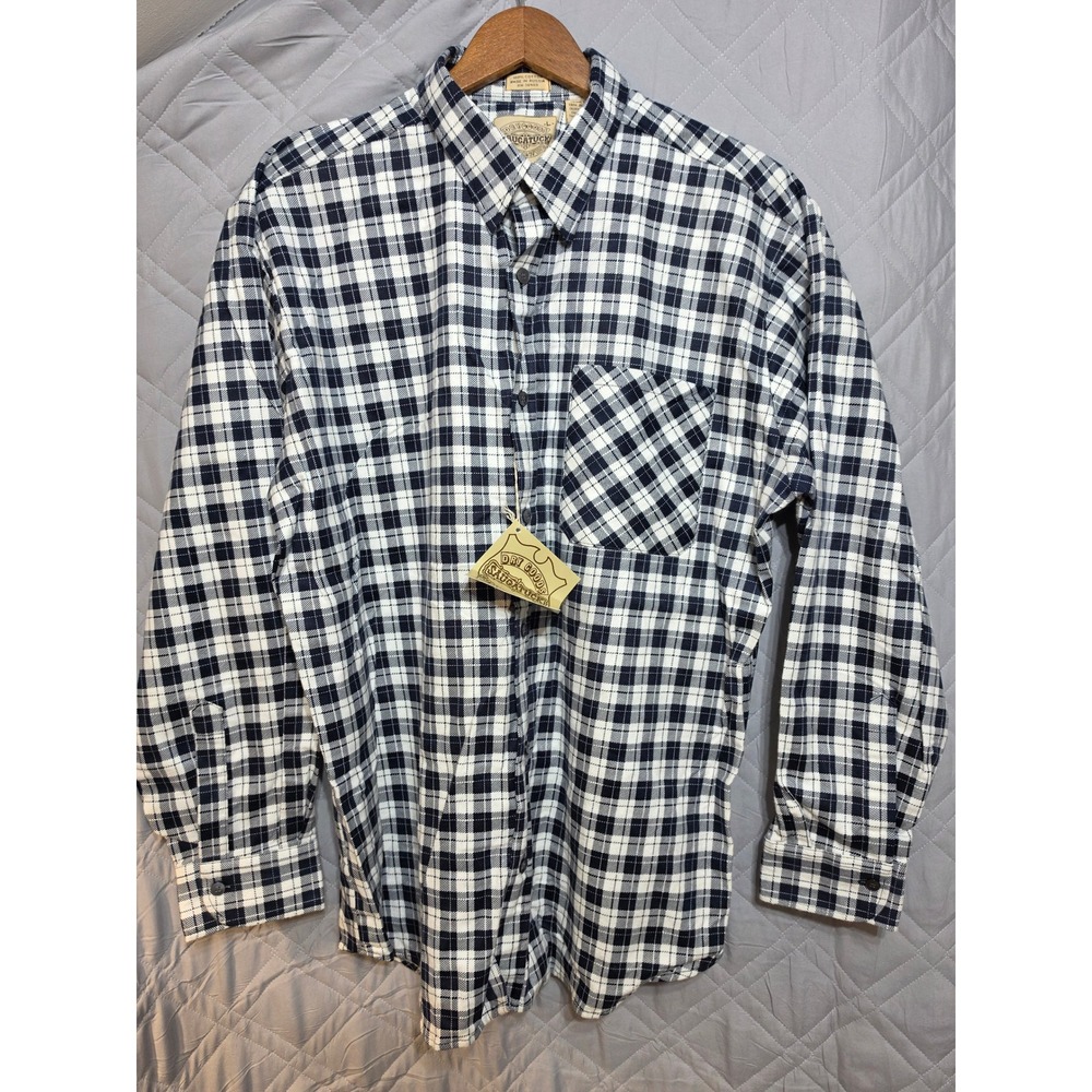 Saugatuck Dry Goods Mens Large Plaid Button Down Shirt Navy White Cotton NWT